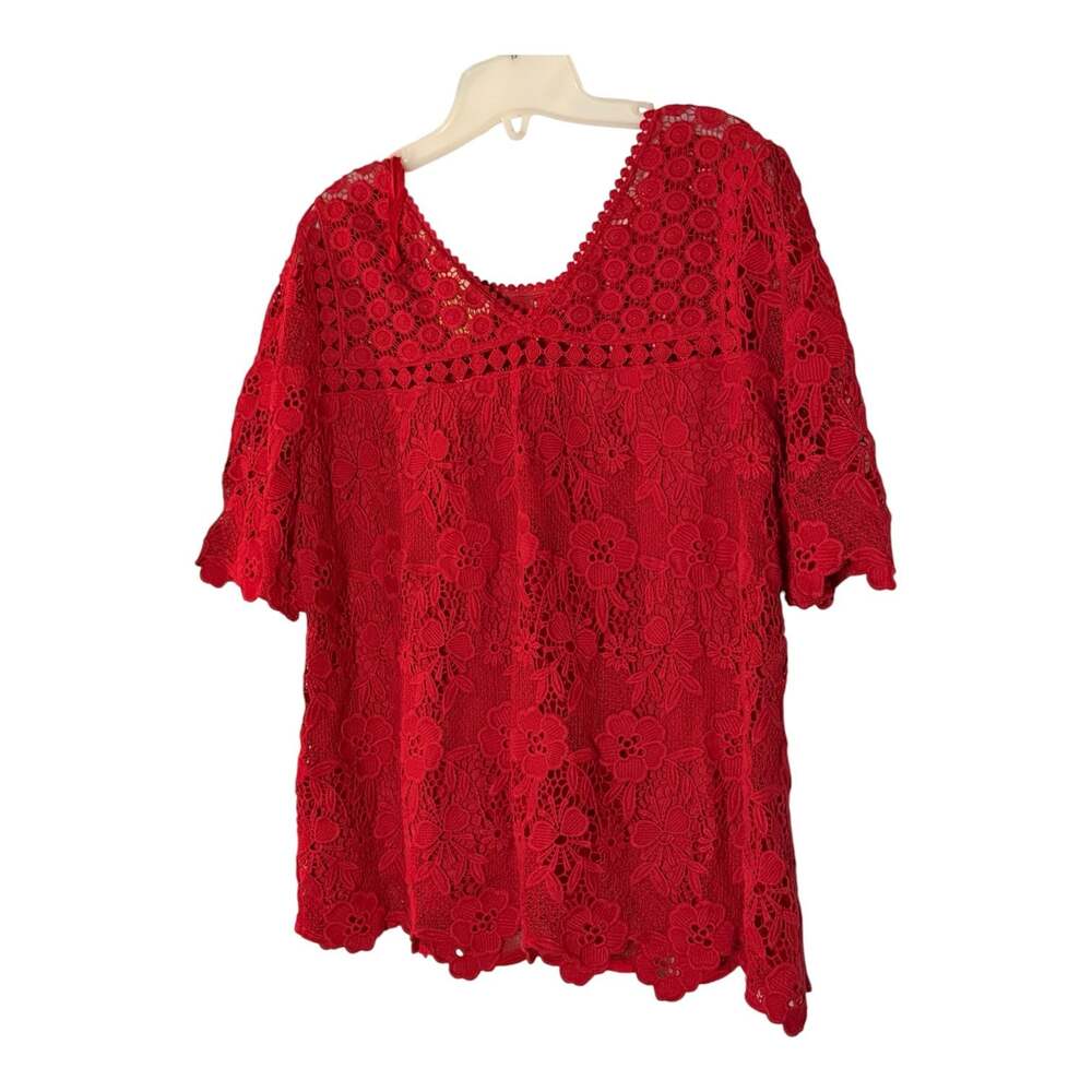 Blouse Romantic Vintage Red Floral Lace
